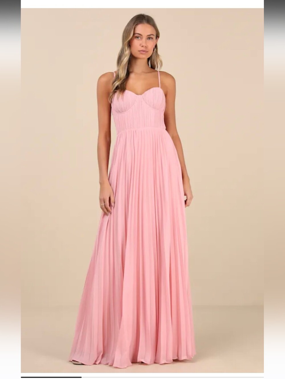 LULUS Admirable Elegance Light Pink Pleated Bustier Maxi Dress
